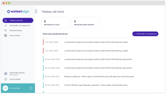 Tableau de bord Woleet Sign