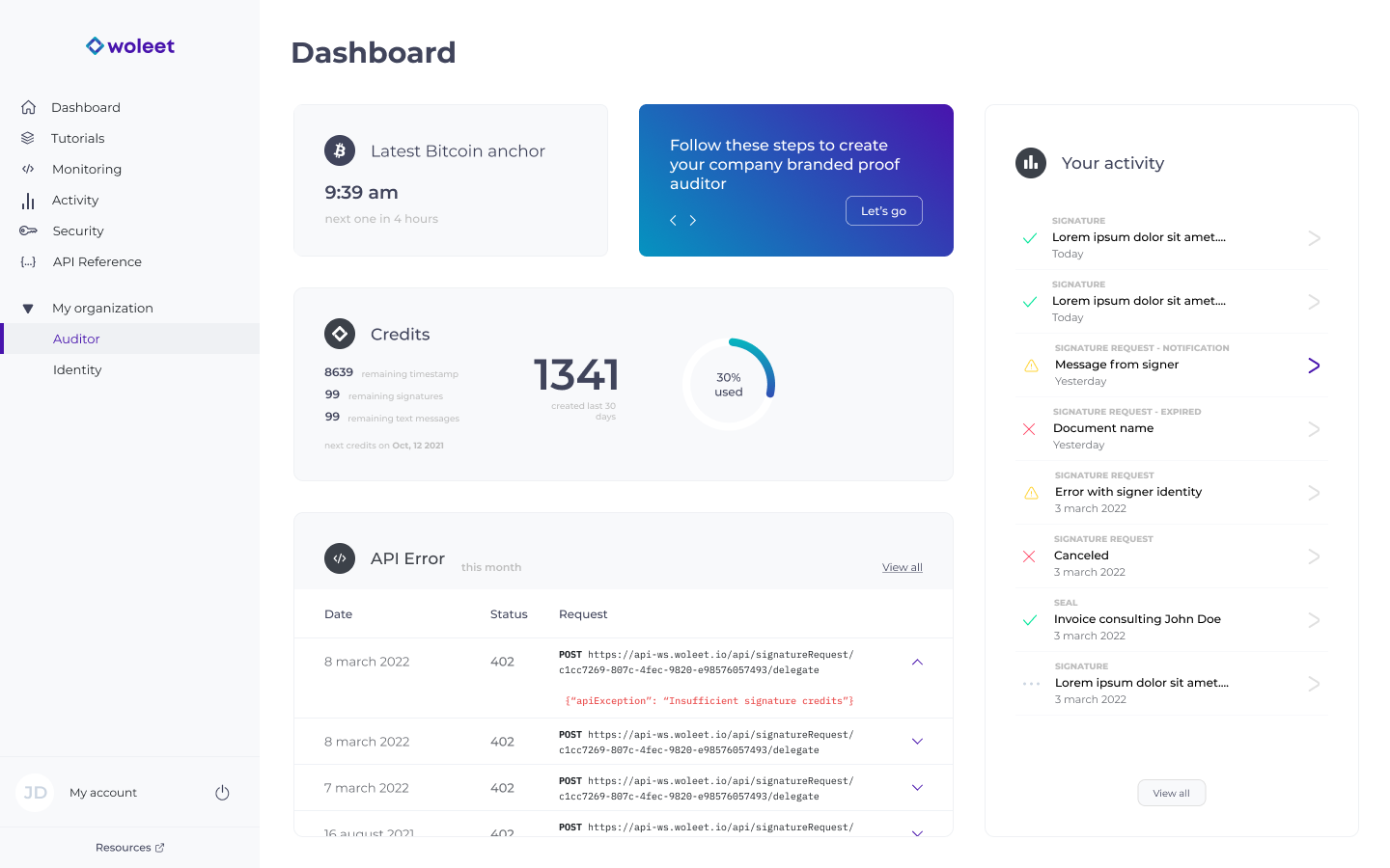 Woleet Dashboard